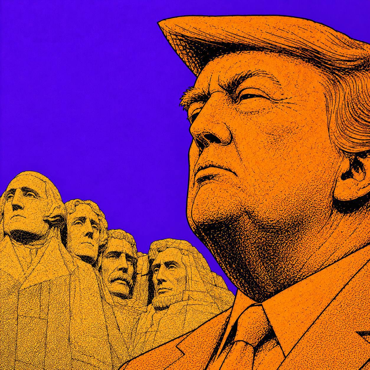 The 5th Face — pop-art Trump in front of Mount Rushmore